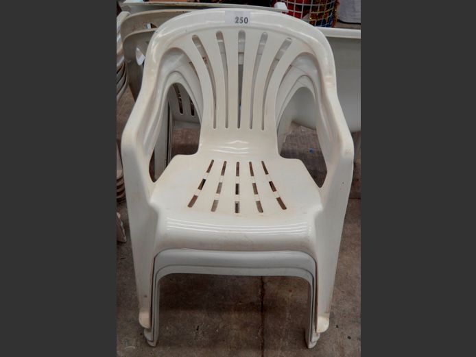 LOT OF 3: WHITE PLASTIC PATIO CHAIRS