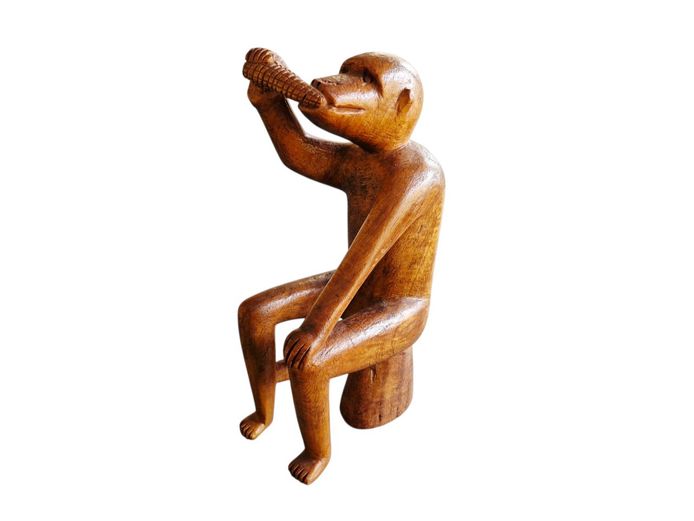 Vintage Figurative Carved Wooden Baboon Statue