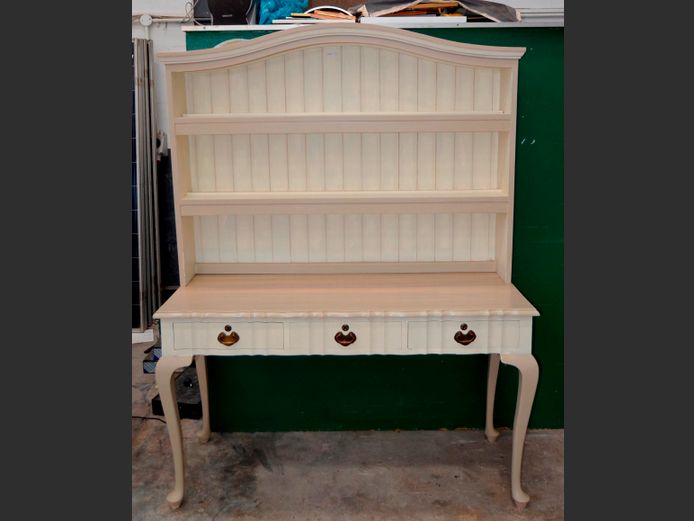 IMBUIA UNDER CREAM PAINT 3-DRAWER, 3-TIER WELSH DRESSER, 136 x 51 x 180cm