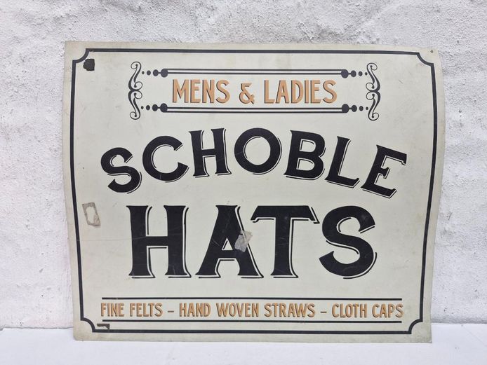 Vintage Schoble Hats Vinyl Advertising Sign