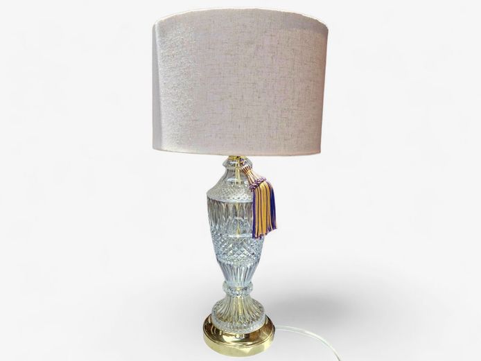 Vintage Leviton Style Cut Glass Table Lamp with Shade