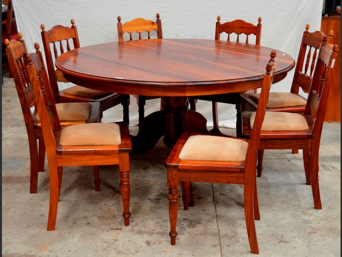 RENSILFIER BLACKWOOD DINING TABLE WITH 8 MATCHING CHAIRS, 150cm Diameter x 77cm High