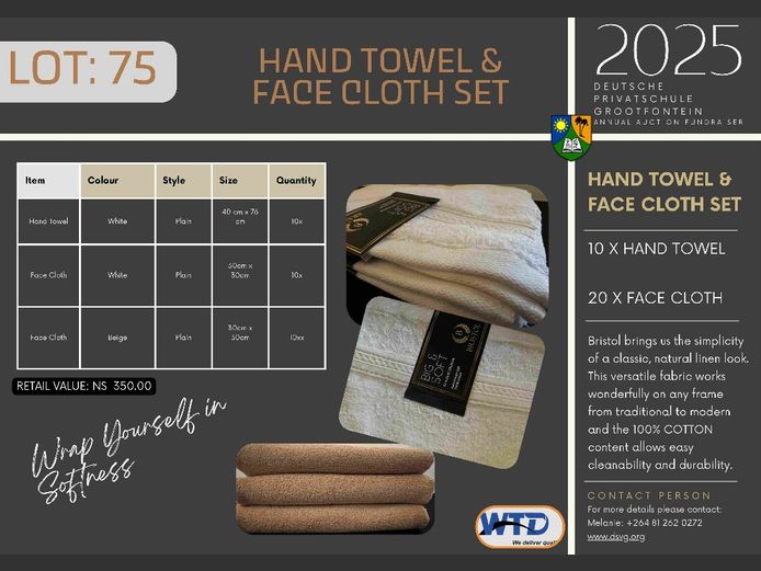 HAND TOWEL AND FACE CLOTH SET 
