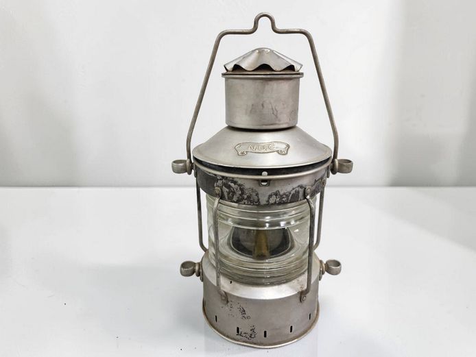 Vintage Galvanized Steel Maritime N.U.C. Ship's Signal Lantern – 37cm