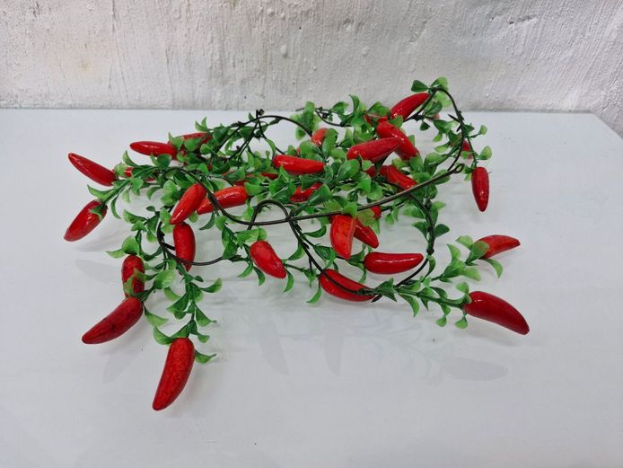 Artificial Red Chili Pepper Hanging Garland Vine with Green Foliage Decor