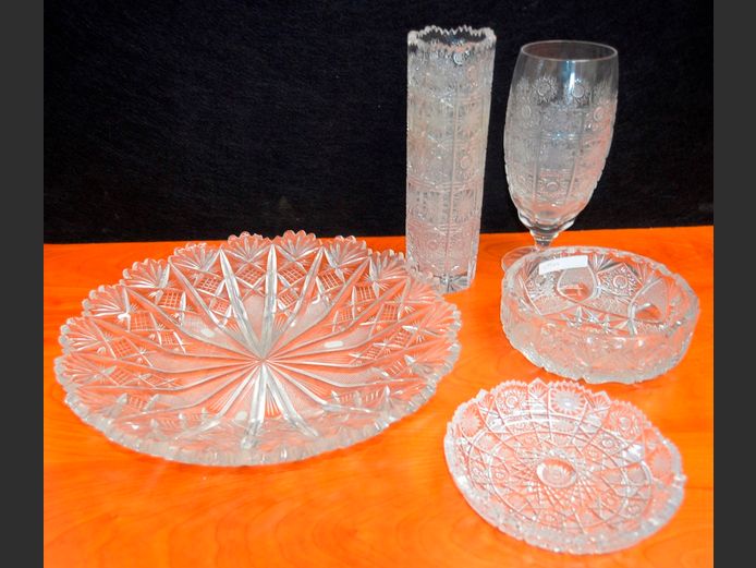 CUT GLASS: VASES, BOWLS, etc