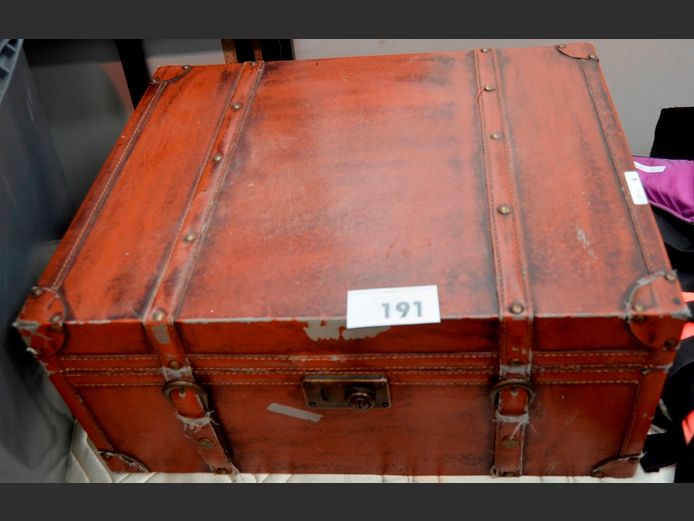 BROWN LEATHER TOUCH TRUNK, 52 x 42 x 23cm [Peeling]