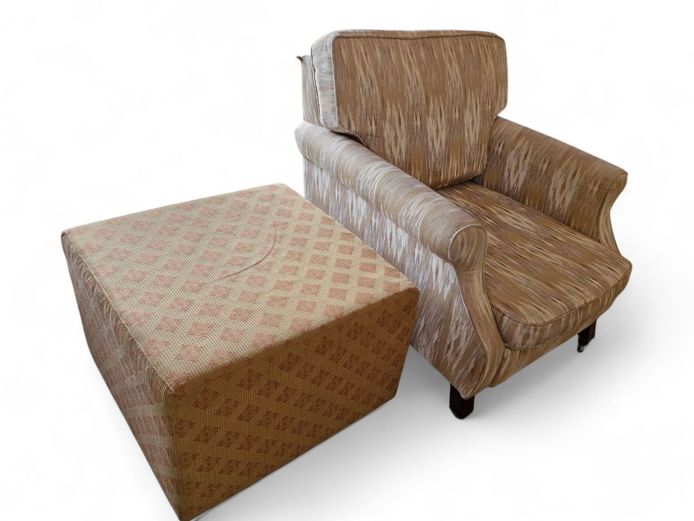 Single Armchair on Castor Wheels & Ottoman
