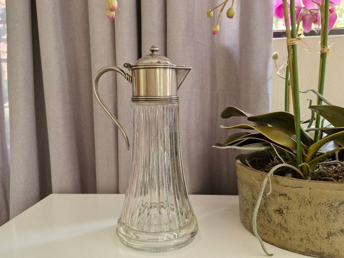 1960s Italian Ribbed Glass Silverplate Decanter