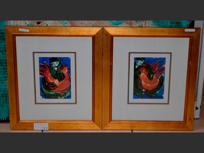 PAIR GILT FRAMED PASTELS "BOY & GIRL" SIGNED W BARNARD, 21 x 15cm
