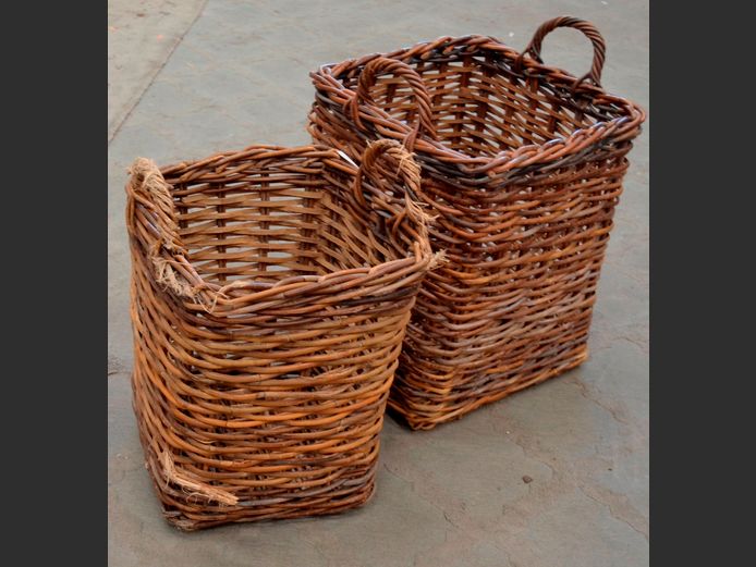 LOT OF 2: WOVEN BASKETS, 37 x 37 x 44cm & 34 x 32 x 39cm [Worn]