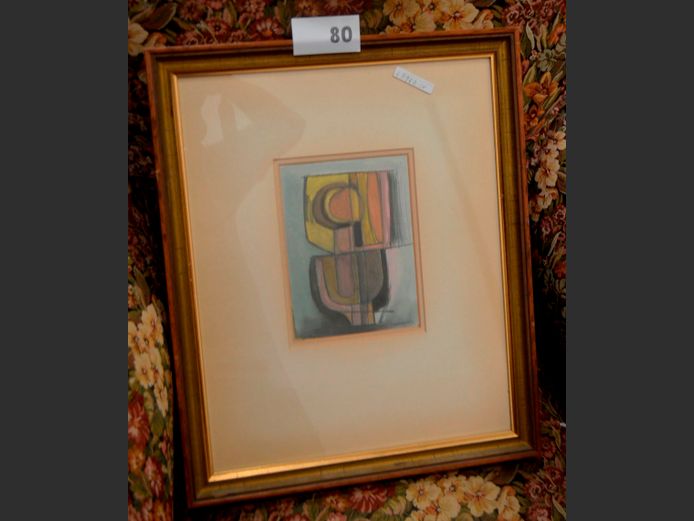 GILT FRAMED & SIGNED PENCIL ABSTRACT, 20 x 14cm