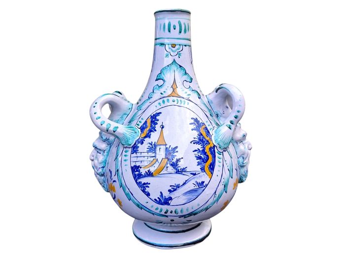 19th Century Italian Tin-Glazed Earthenware Pilgrim Flask