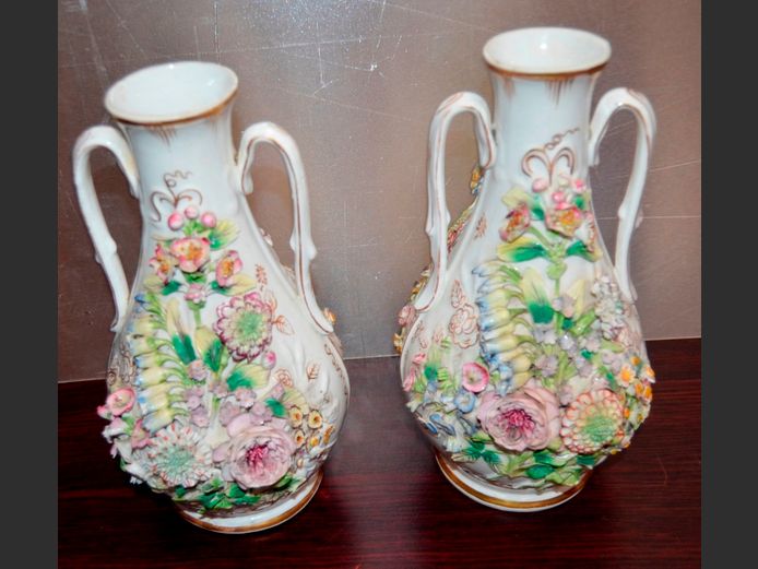 PAIR COALBROOKDALE TWIN-HANDLED VASES, c1830, 26cm High