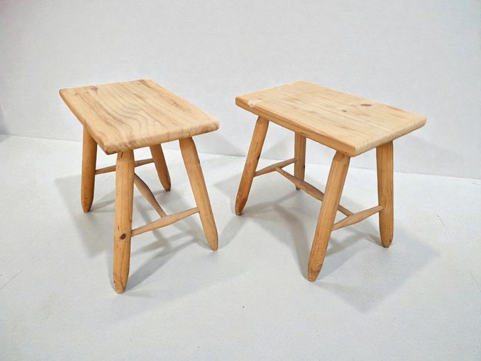 Pair of Pine Wood Milking Stools