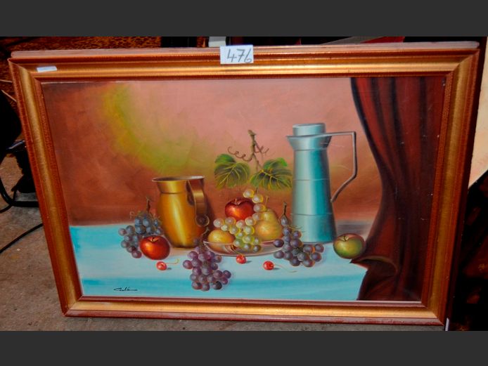 GILT FRAMED OIL ON CANVAS "STILL LIFE", 90 x 60cm