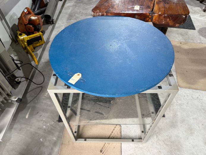 Glass Stand With Round Wood Top 