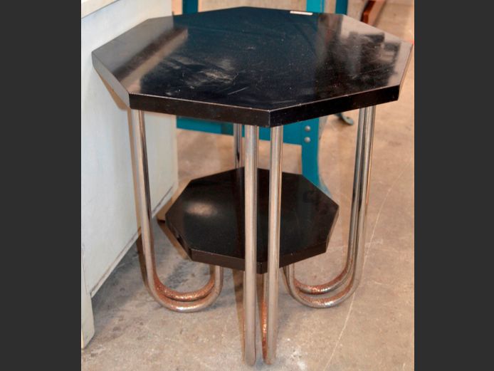 HEXAGONAL SIDE TABLE WITH BOTTOM SHELF, 51cm Diameter x 56cm High [Needs TLC]