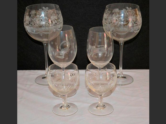 PAIR LARGE EMBOSSED RED WINE GLASSES & OTHERS