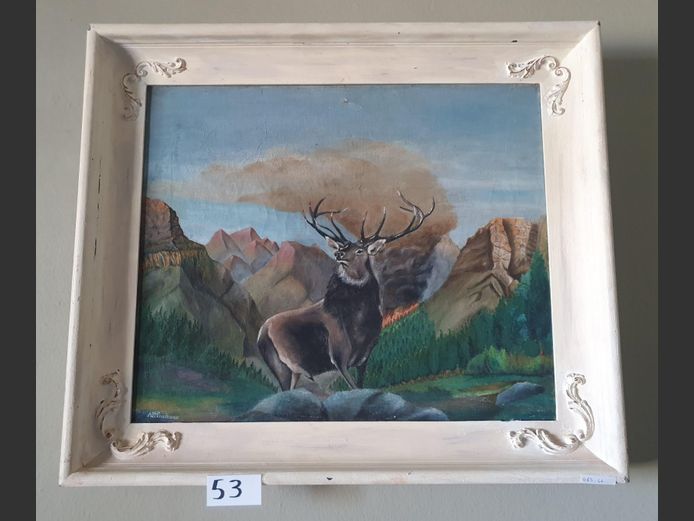 FRAMED & SIGNED OIL ON CANVAS "DEER", 60 x 50cm