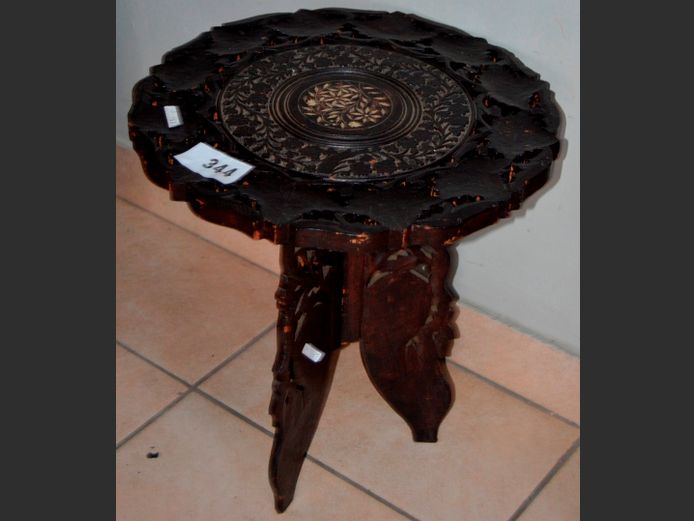 INDIAN CARVED & INLAID SIDE TABLE, 44cm Diameter x 49cm High