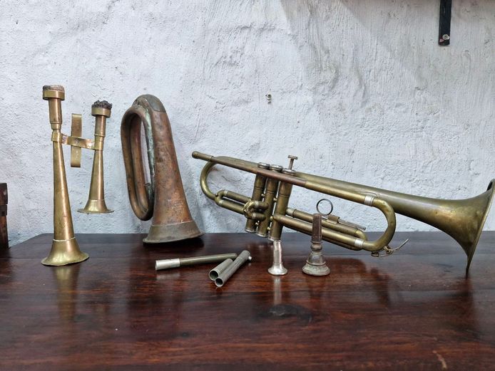Collection of Brass & Copper Trumpets & Accessories