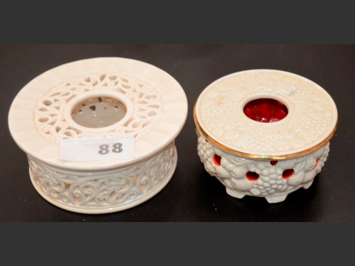 LOT OF 2: PIERCED CERAMIC TEALIGHT CANDLE HOLDERS, 18cm Diameter x 7cm High & 14cm Diameter x 7cm High