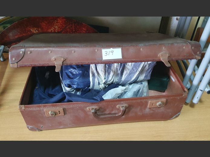 VINTAGE BROWN SUITCASE WITH CONTENTS