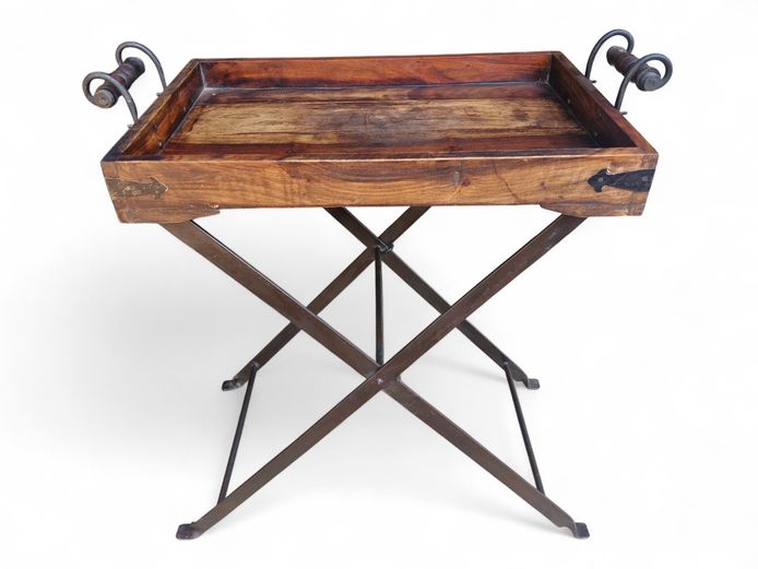 Large Industrial Wooden Butler's Tray Table