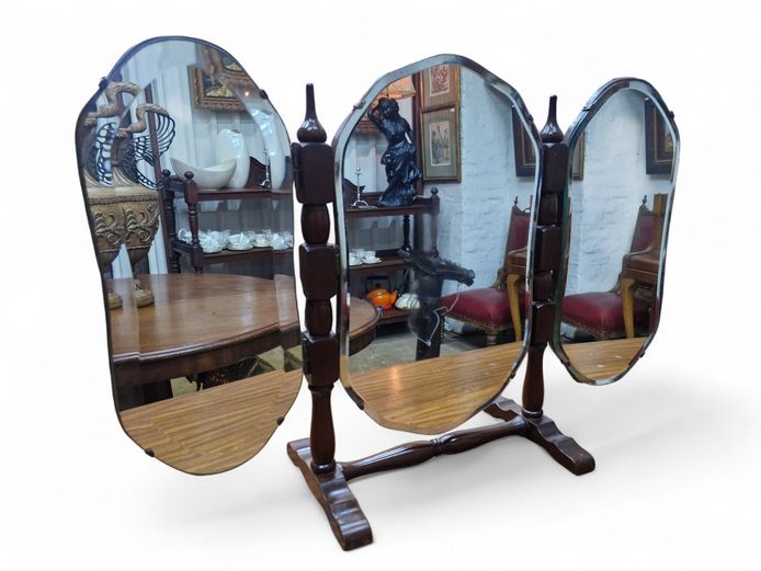 Edwardian Triptych Dressing Table Beveled Mirror