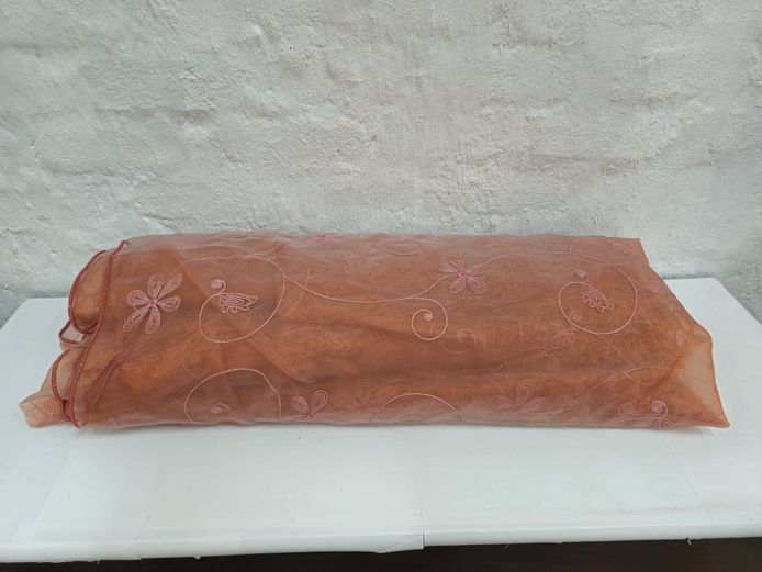 Dust Pink Organza Fabric with Embroidery Detail