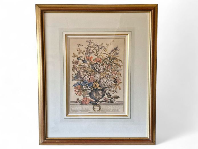 Large Framed Vintage “July Flowers” Lithograph by Robert Furber 