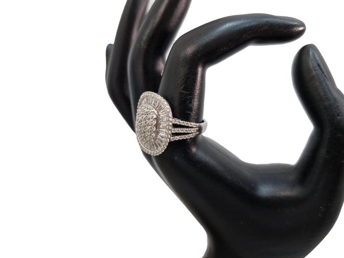 Sterling Silver Oval Tapered Baguette Cubic Zirconia Cluster Ring