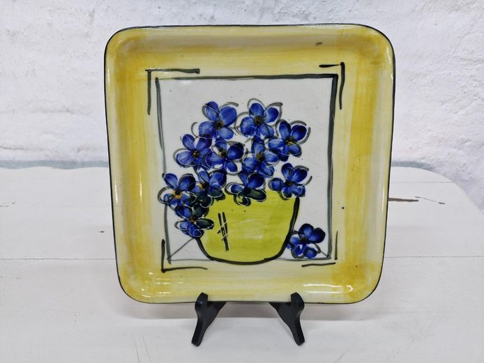 Vintage Hand-Painted Floral Ceramic Serving Plate