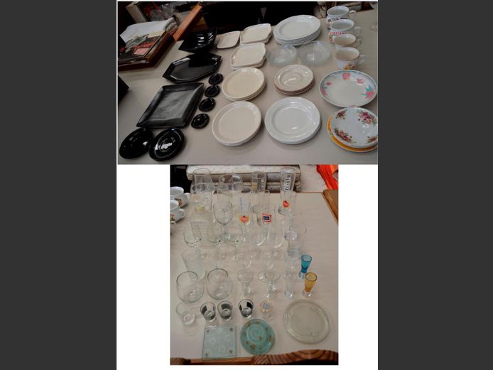 ASSORTED DRINKING GLASSES, DINNER PLATES, BOWL, etc