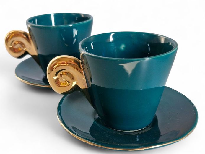 Vintage Pair of Teal Colored Duo's with Gold Plating