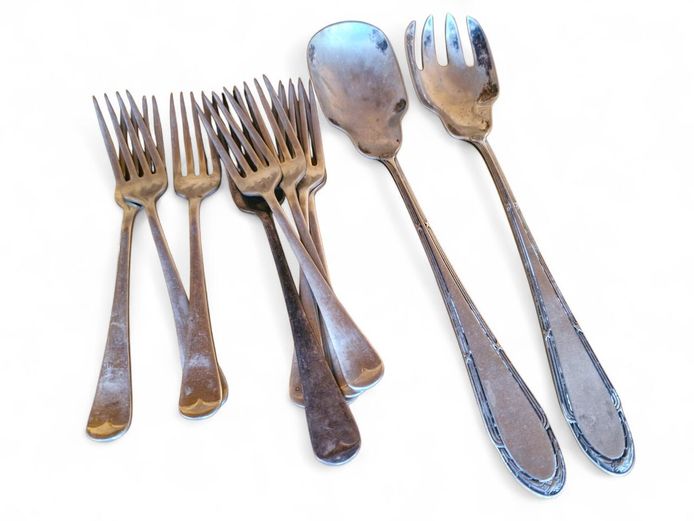 Vintage Silver Plated Forks & Salad Serving Set