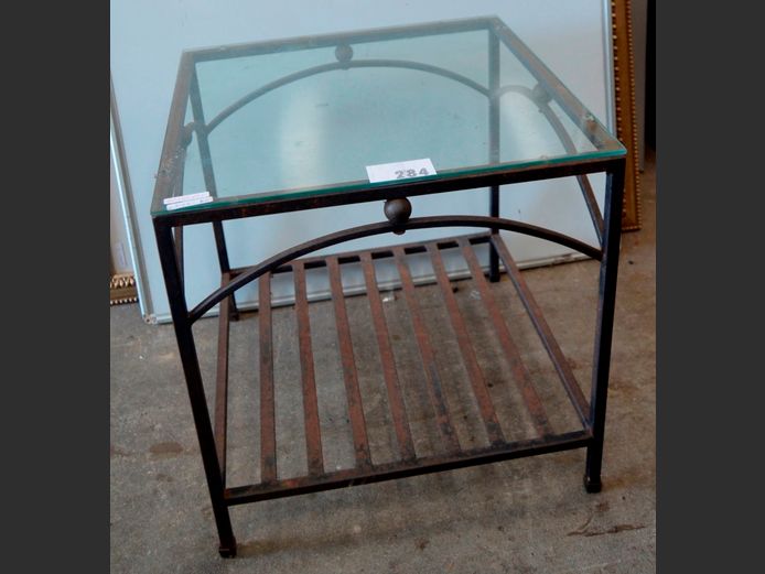 METAL GLASS TOP SIDE TABLE, 50 x 50 x 51cm [Rusty]