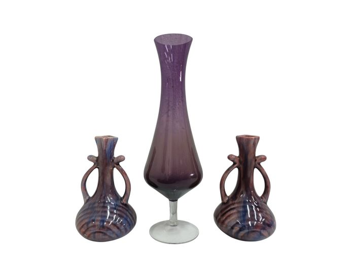 Mid-Century Modern Purple Vase Collection: Art Glass Vase & Ceramic Vases