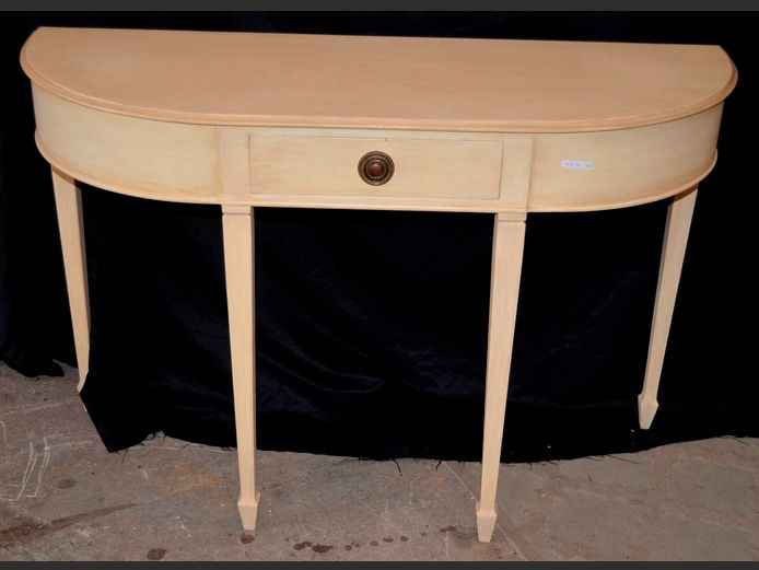 CREAM PAINTED SINGLE DRAWER DEMILUNE, 116 x 41 x 76cm