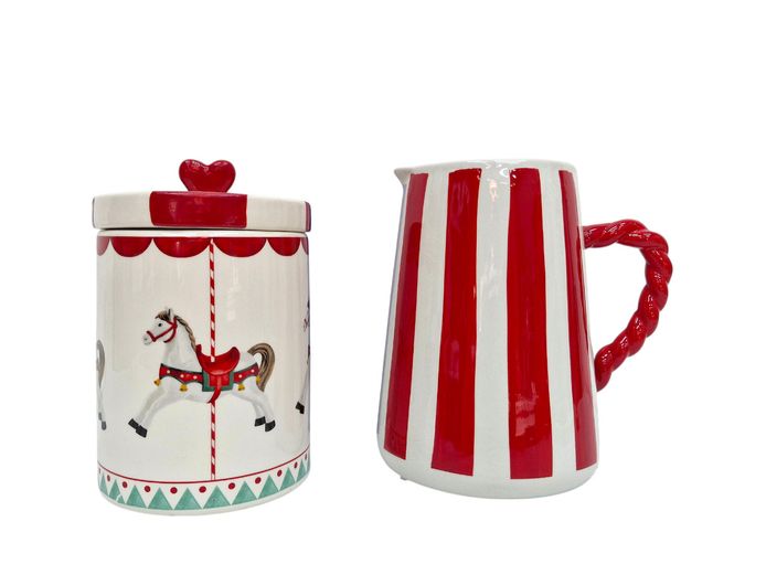 Contemporary Carousel Theme Ceramic Pitcher & Lidded Canister Set