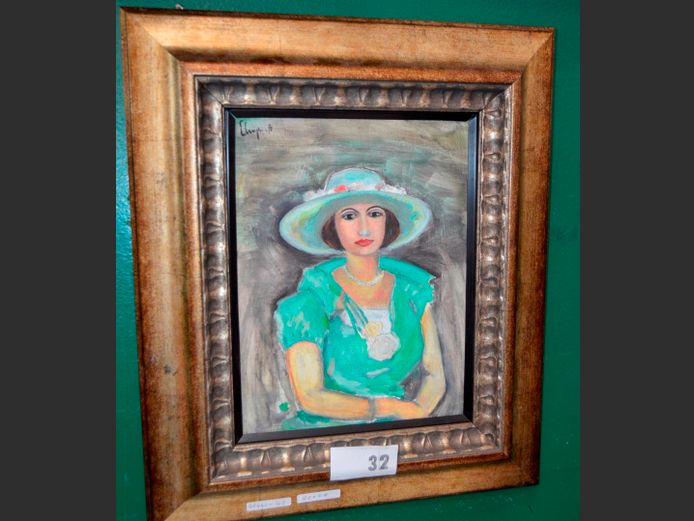 GILT FRAMED MIXED MEDIA ON CANVAS "PORTRAIT OF A LADY", 32 x 24cm