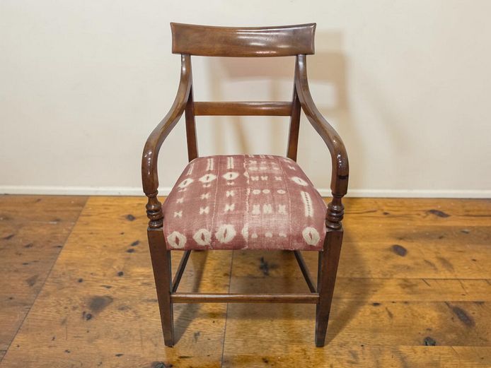Regency Style Mahogany Armchair with Ikat Upholstery