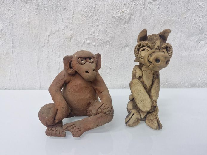 Pair of Vintage Hand-Sculpted Terracotta Animal Figurines