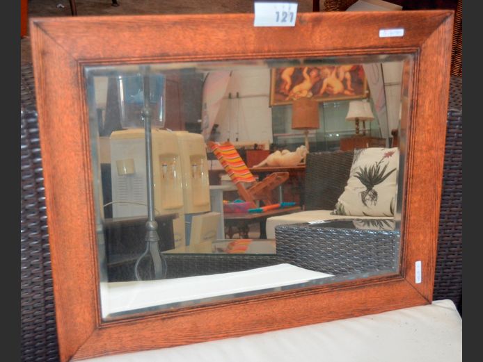 DARK OAK FRAMED & BEVELLED MIRROR, 71 x 57cm