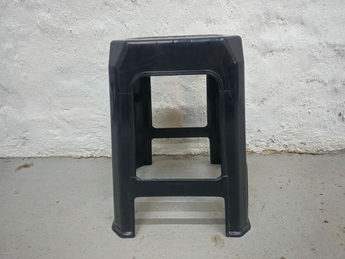 Black Plastic Molded Stool with Woven-Texture Top