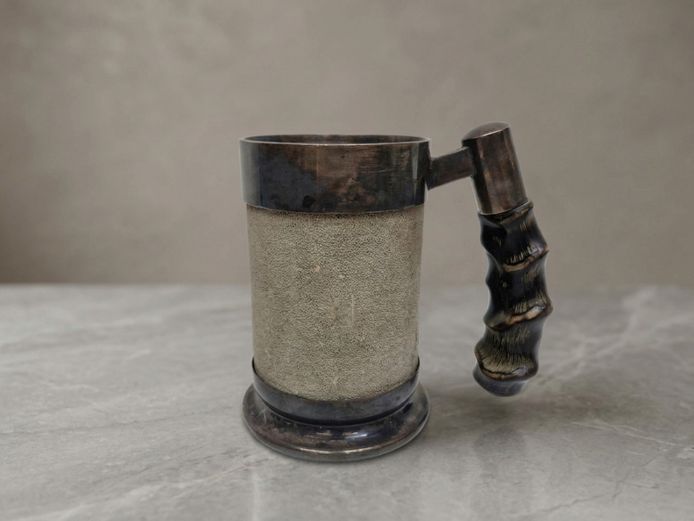 Mid-20th Century Silver-Plated & Shagreen Tankard with Horn Handle