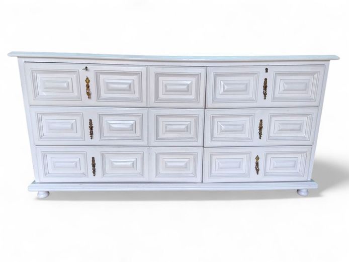 Large Vintage Painted Chest of Drawers with Brass Handles