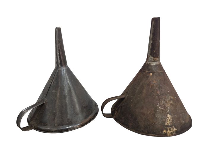 Pair of Vintage Metal Funnels with Handles