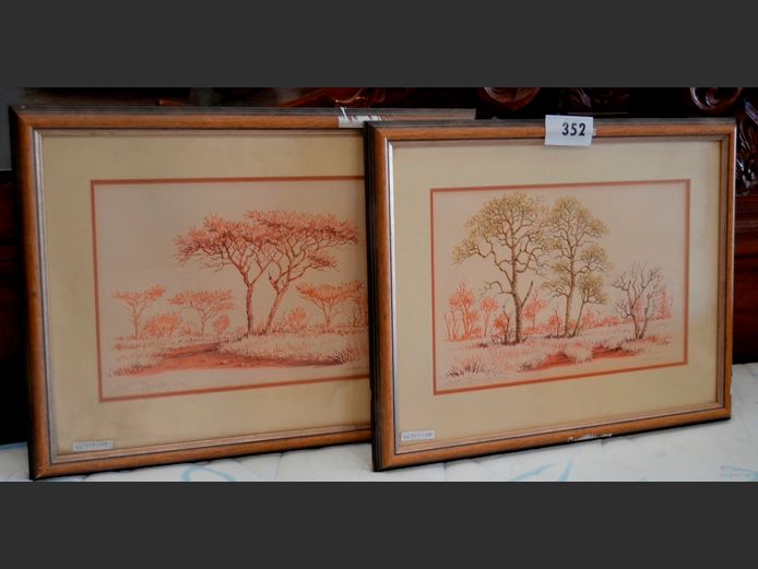 PAIR FRAMED BUSHVELD PRINTS, 38 x 25cm